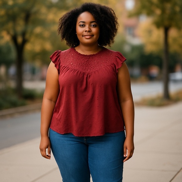 Torrid Red Ruffled Blouse with Long Sleeves - Picture 1 of 7